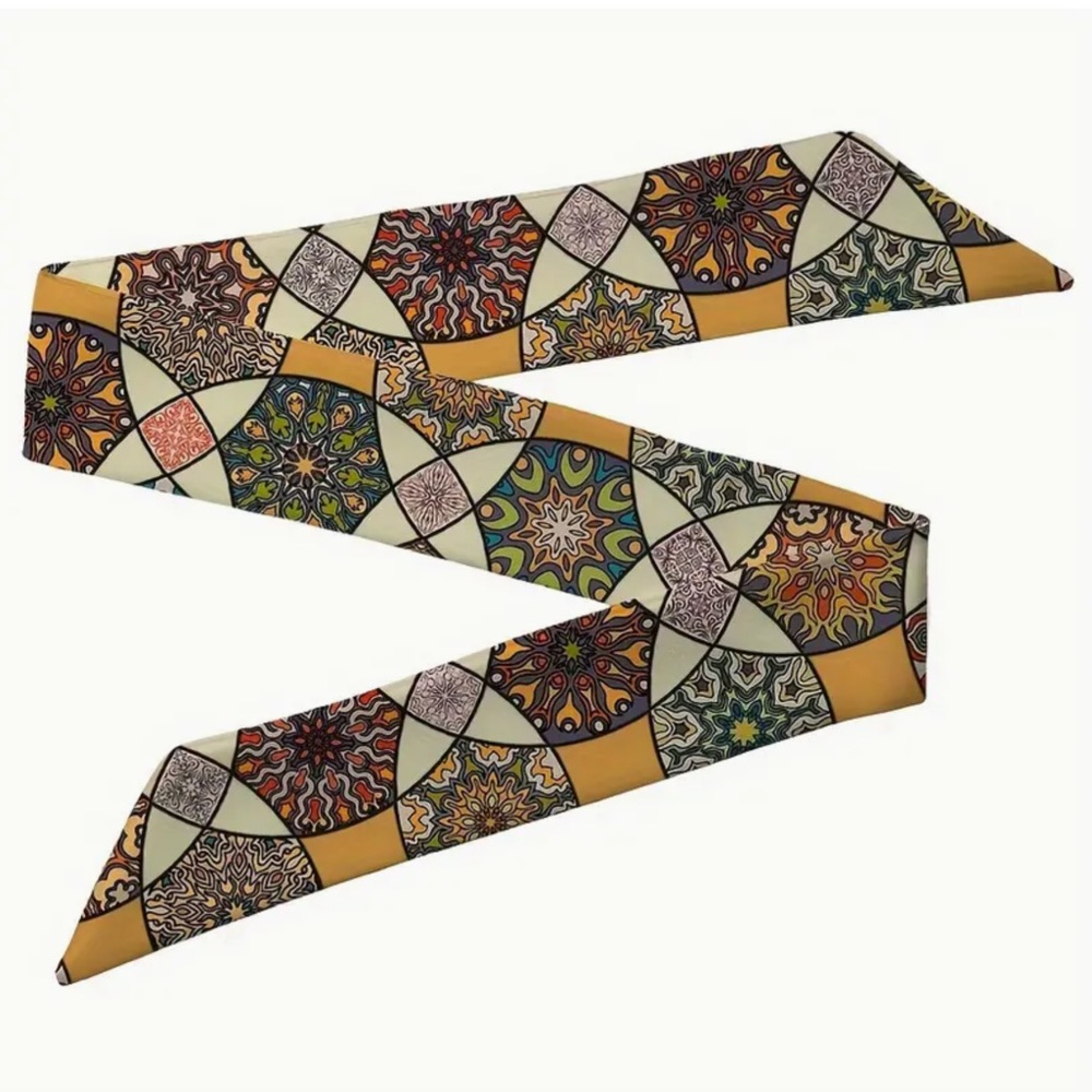 Two Vintage Mandala Pattern Thin Purse Scarves / Hair Bands / Scarves - #1084